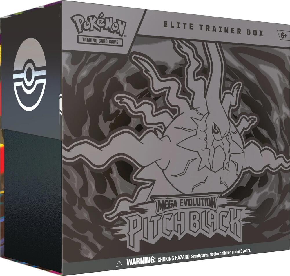 Pitch Black Elite Trainer Box with dark-themed artwork and card storage components shown on a black background.