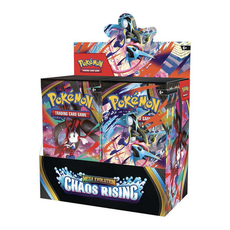 36-pack booster box of Pokémon Chaos Rising trading cards showing colorful artwork on the sealed box
