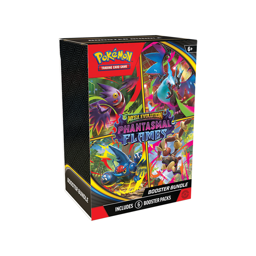 Close-up of a collectible trading card booster pack with vivid phantasmal flame artwork and holographic accents