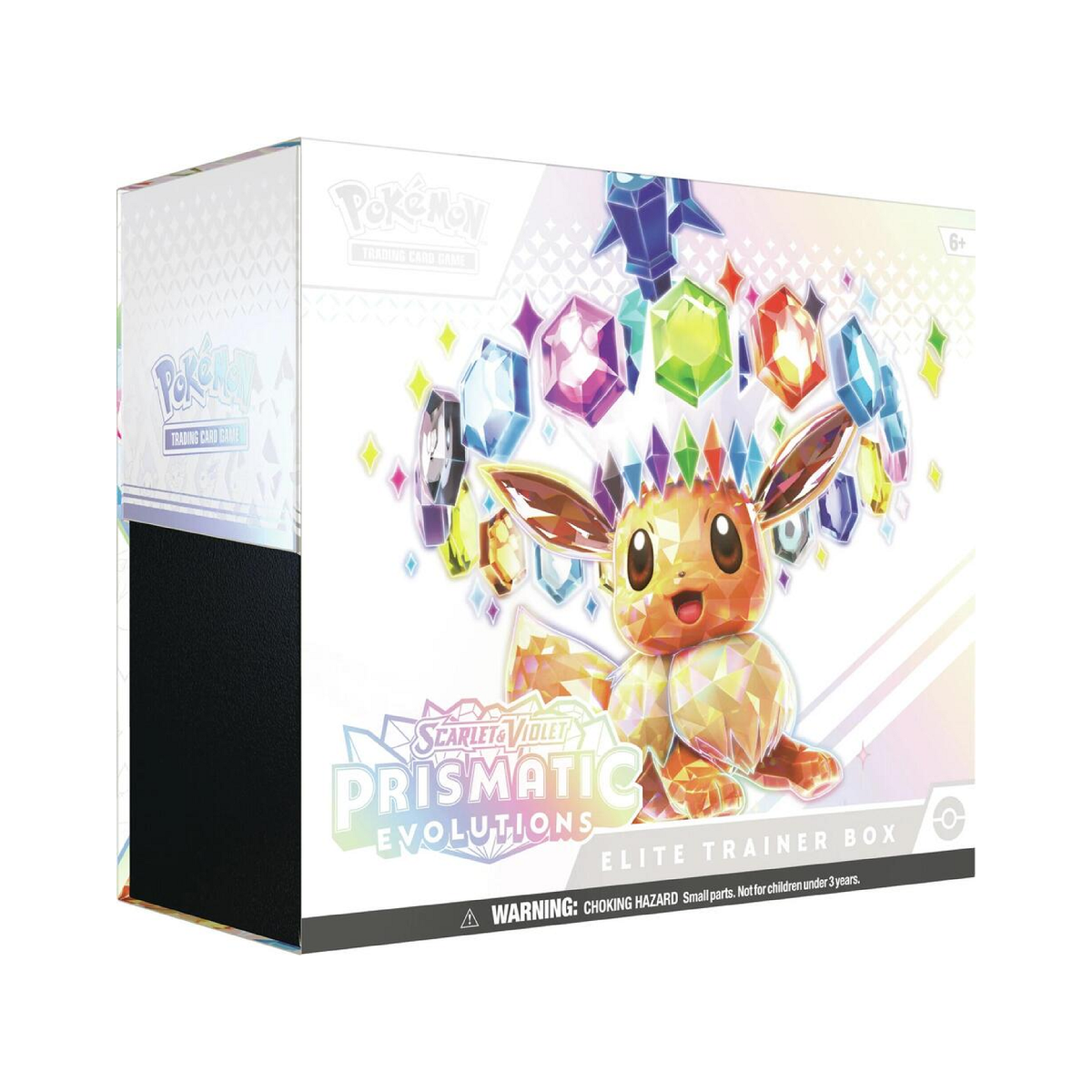 Collector's box with colorful prismatic card artwork and labeled compartments for cards and accessories