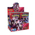 Box of trading card booster packs featuring fantasy artwork and logo on a dark, stormy background