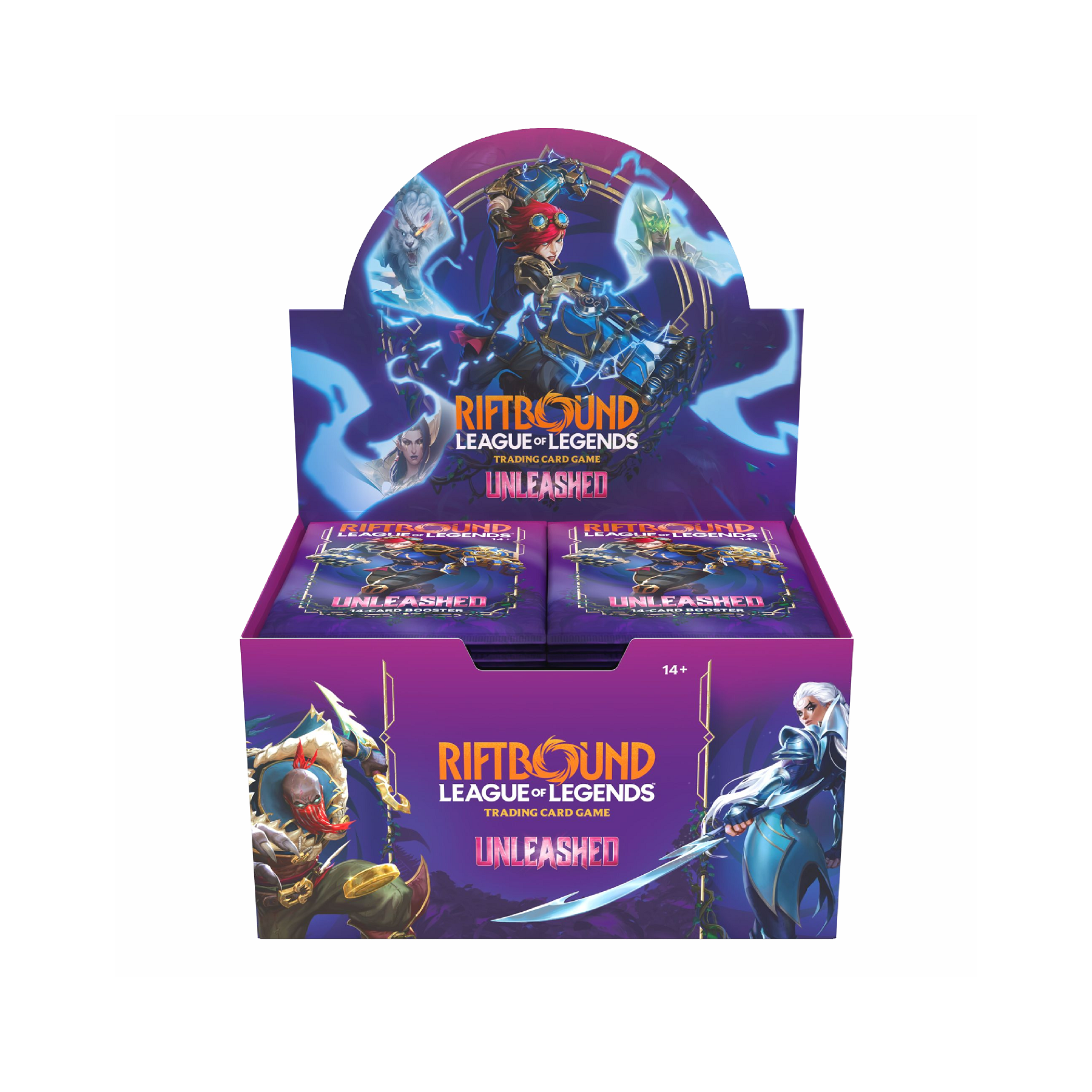 Box of 36 trading card booster packs with fantasy dragon artwork and colorful pack designs