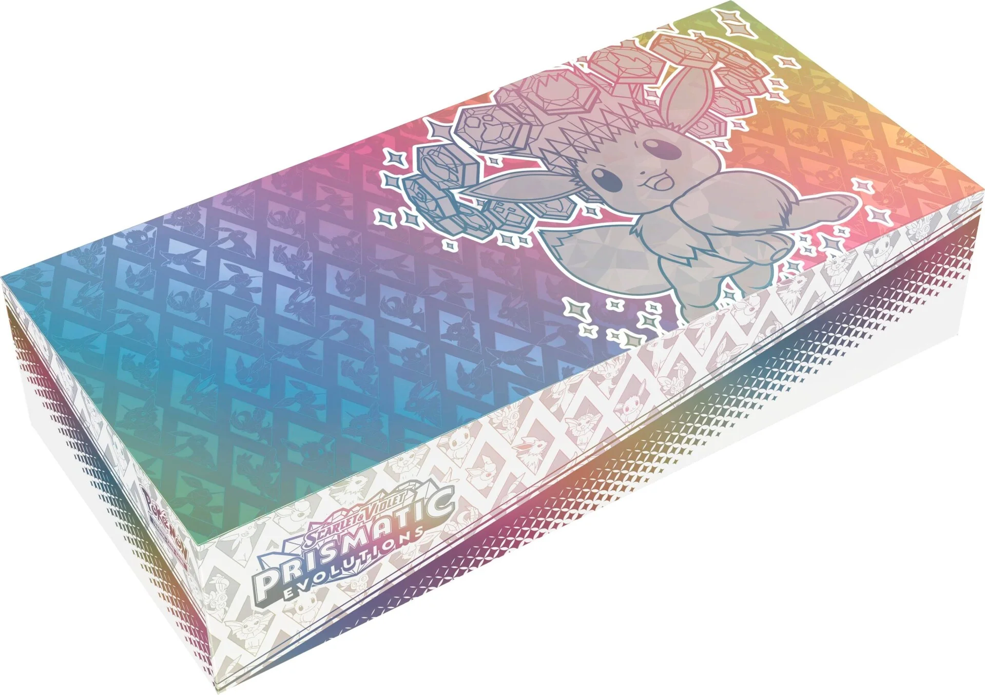 Shiny Pikachu card framed in a holographic prismatic sleeve with colorful foil accents