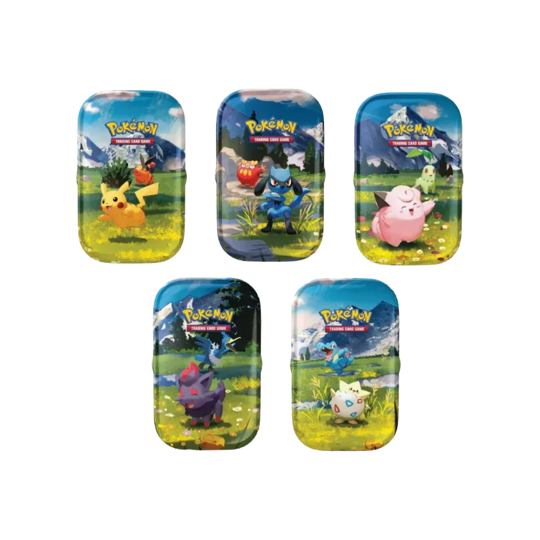 Small metal display tin open to show ten painted miniature hero figures arranged in foam slots
