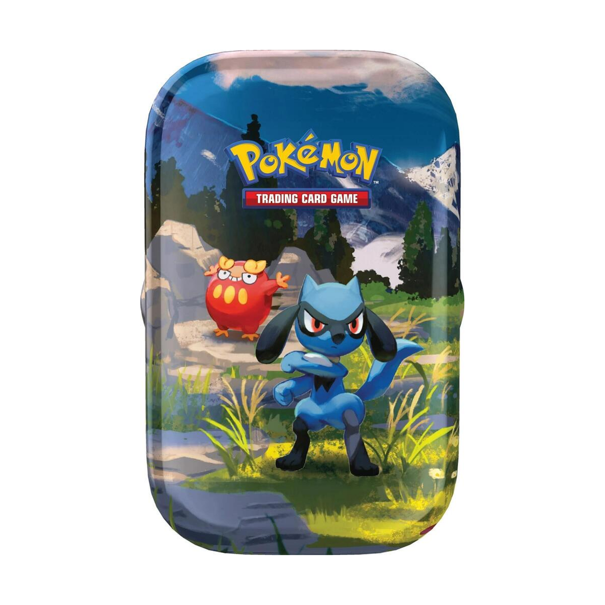 Tiny metal collectible tin with colorful fantasy hero artwork and compact card game set inside