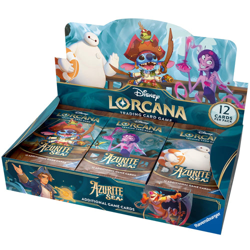 Box of 24 trading card booster packs featuring Azurite Sea artwork with ocean waves and character silhouettes